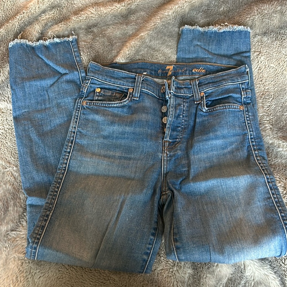7 FOR ALL MANKIND Lux Vintage Edie Skinny Jeans Denim Cut Off Hem Slim Leg Sz 26